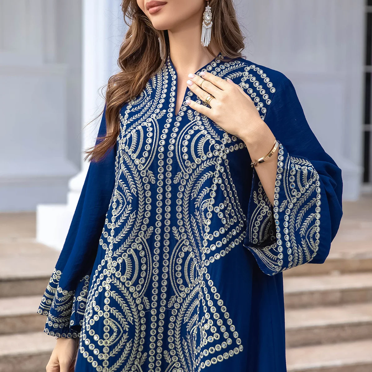 Fashion African Evening Long Party Dress With Sleeves Dubai Turkish Middle East Dresses Party Evening Wedding Robe Femme