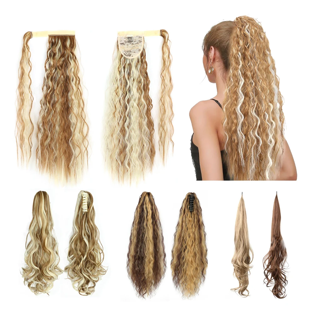 Shinein Fluffy Corn Wave Deep Curly Clip on Hair Extensions Double Weft Seamless Invisible Blonde Clip in Hair Extensions