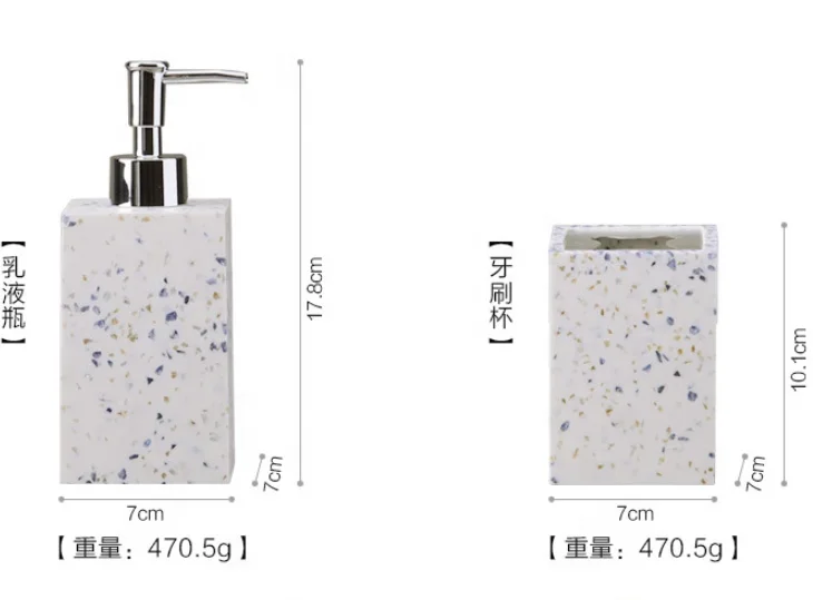 Luxury 5 pcs hotel home dinas bathroom ornaments and accessories dresser with mirror polyresin bathroom set soap dispensers set