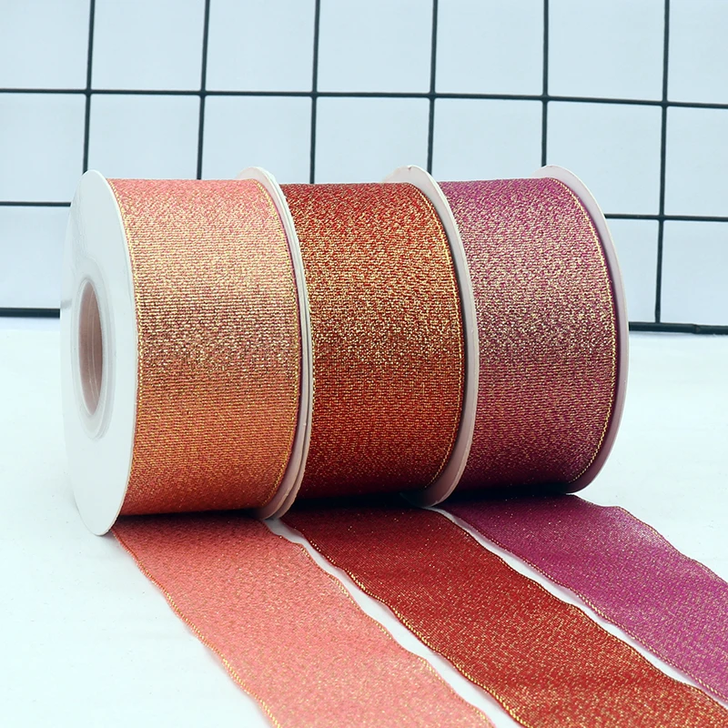 Gift Packing Ribbon 100% Polyester Gold And Silver Metallic Ribbon For Decoration