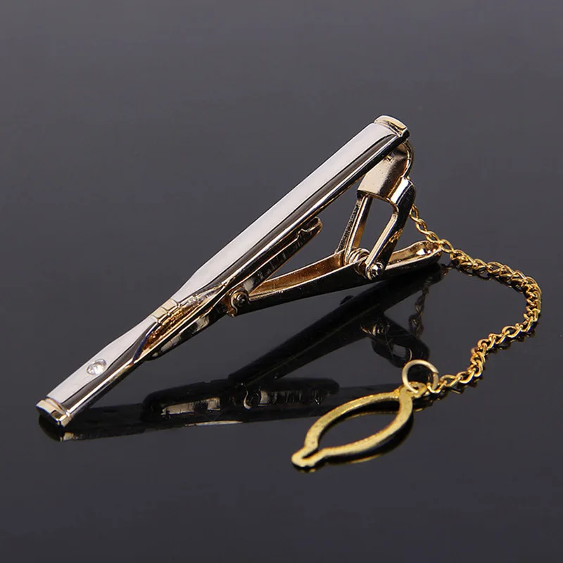 New Brand  Gold Silver Chain Tie Clip Wedding Necktie Tie Clasp Clip Simple Tie Bar Pin For Mens Accessories