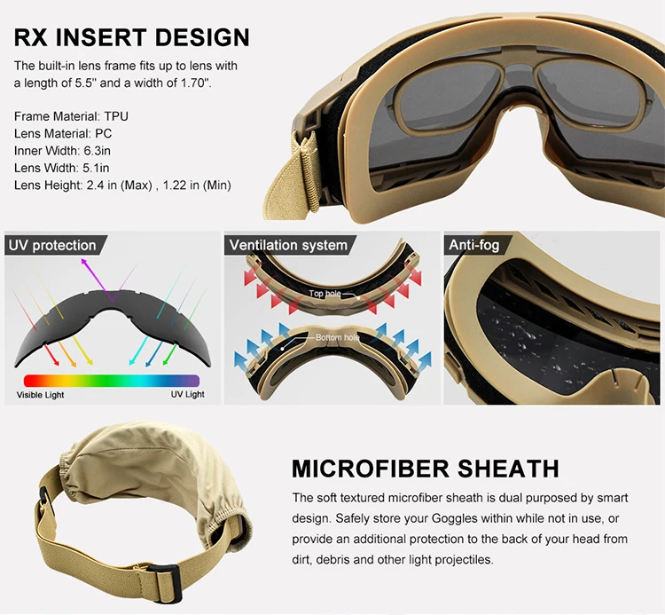 Best Quality Adult Size Tactical Sunglasses China Manufacturer Safety Glasses Polarized Lenses Shooting Cycling PC Frame Goggles