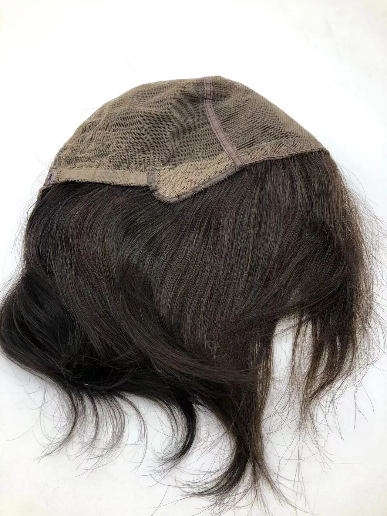 HQ Smooth Human Hair Natural Brown Different hair Length Front Hand Tied Silk Crown Wig