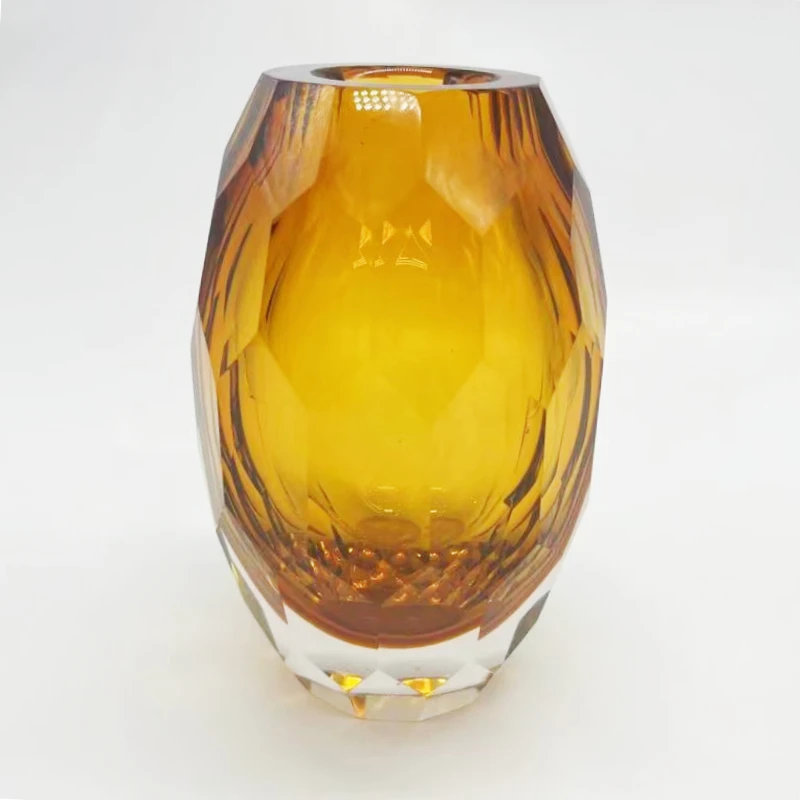 Exquisite Modern Hand-cut Tea-colored Art Glass Vase for Home Decoration