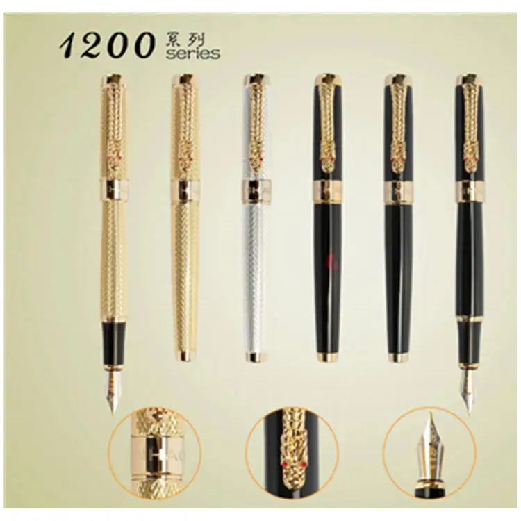 Ручка перьевая Jinhao Золотая с зажимом в виде головы дракона 1200