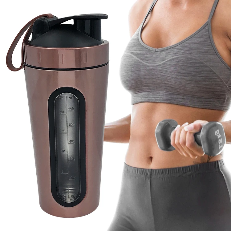 DRS 24oz 304 Stainless Steel Mixes Protein Measuring Visible Window Shaker Bottle