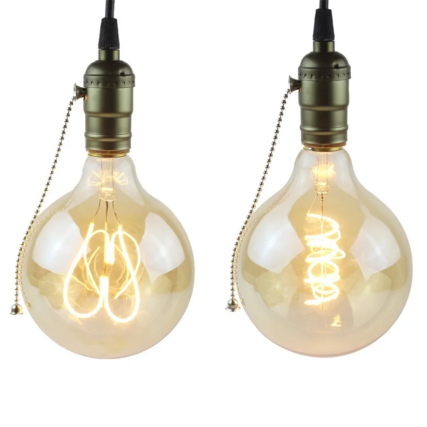 4W 5W led soft filament vintage dimmable bulb clear & amber glass LED Edison bulb G125 E26 E27 spiral curved led filament lamp