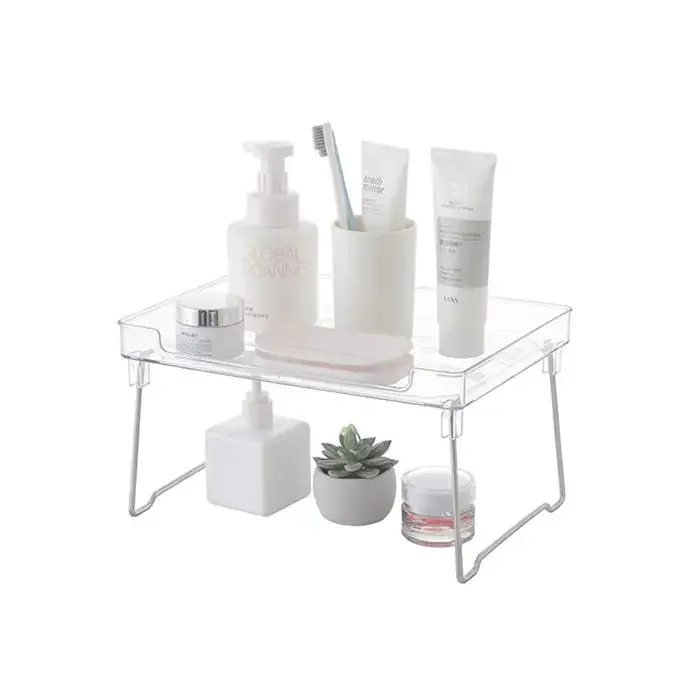 Wholesale Stackable Shower Shelf Plastic Clear Bathroom Organization Multifunctional Foldable Bathroom Rack