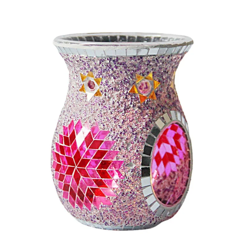 Customized new mosaic ethnic style sunflower, glass color luxury aromatherapy stove candle holder essential oil lamp