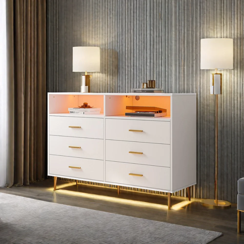 modern white wooden dresser organizer table set 6-drawer chest of drawers for living room bedroom storage