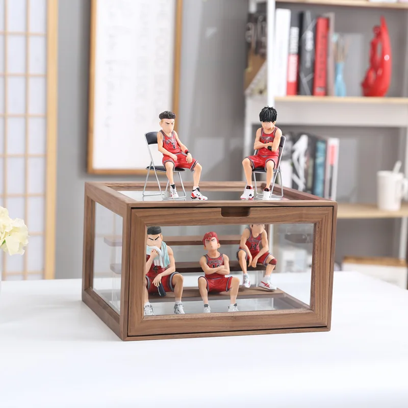 Hand made toy solid wood display Transparent wooden baby tissue box toy toughened glass LEGO storage box