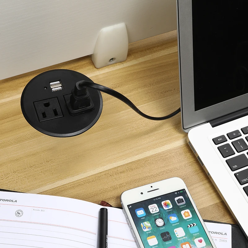 American furniture embedded round desktop power grommet 2Ac socket and 2-usb charger interface