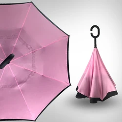 EE1245 Wholesale Upside Down Invert Umbrella Inside Out Umbrellas Custom Double Layer Arc C Handle Windproof Reverse Umbrella