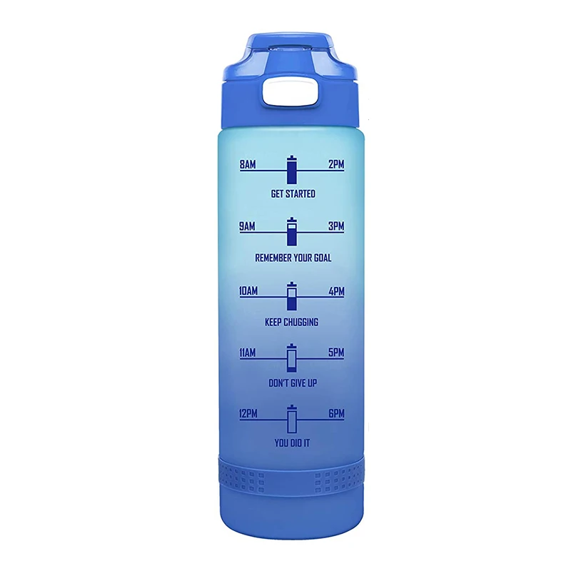 
32oz Motivational Water Bottle with Time Marker & Chug Lid, Leakproof BPA Free Tritan Wide Mouth, Ensure You Drink Enough Water 