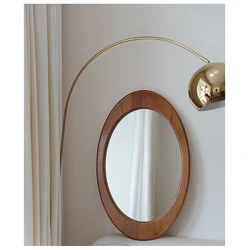 Retro-style Bust Oval Duck Egg Mirror Wall-mounted Bathroom Solid Wood Frame Mirror