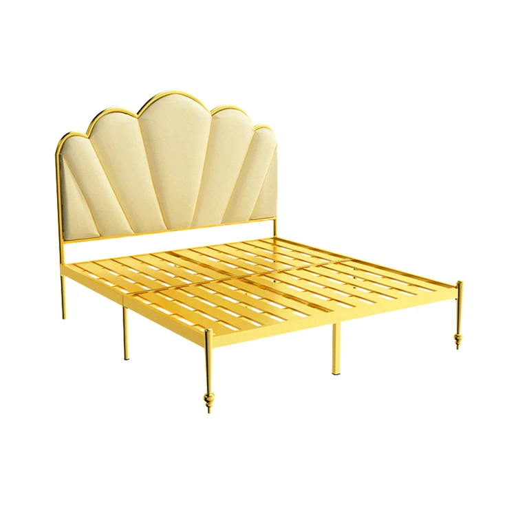 2021 Hot selling shiny golden frame white black gold double bed king size queen size metal beds