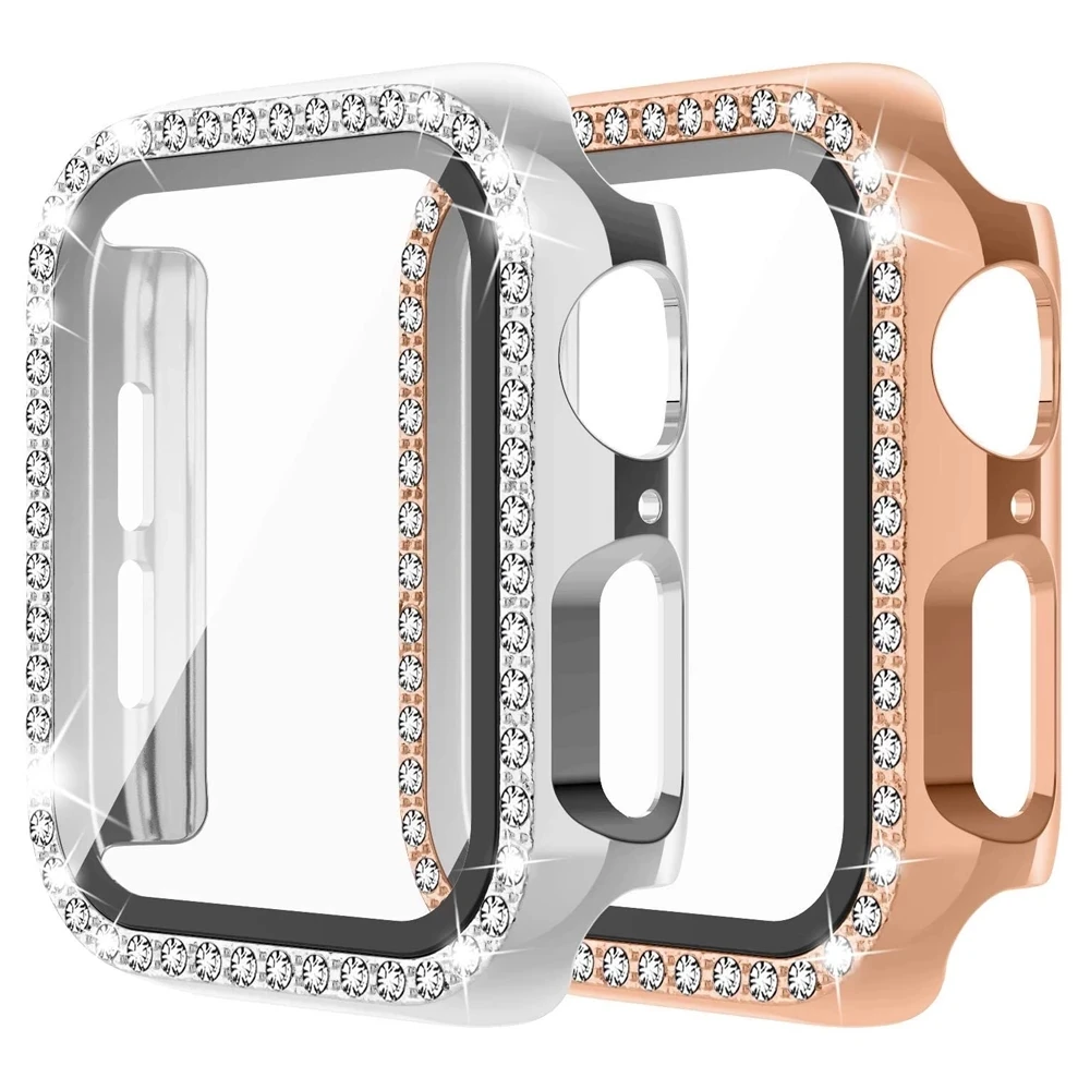 Diamond Case for Apple Watch band 44mm 42mm 40mm 38mm Bling Crystal Full Cover Protective Case PC Bumper for series 3 4 5 6 se