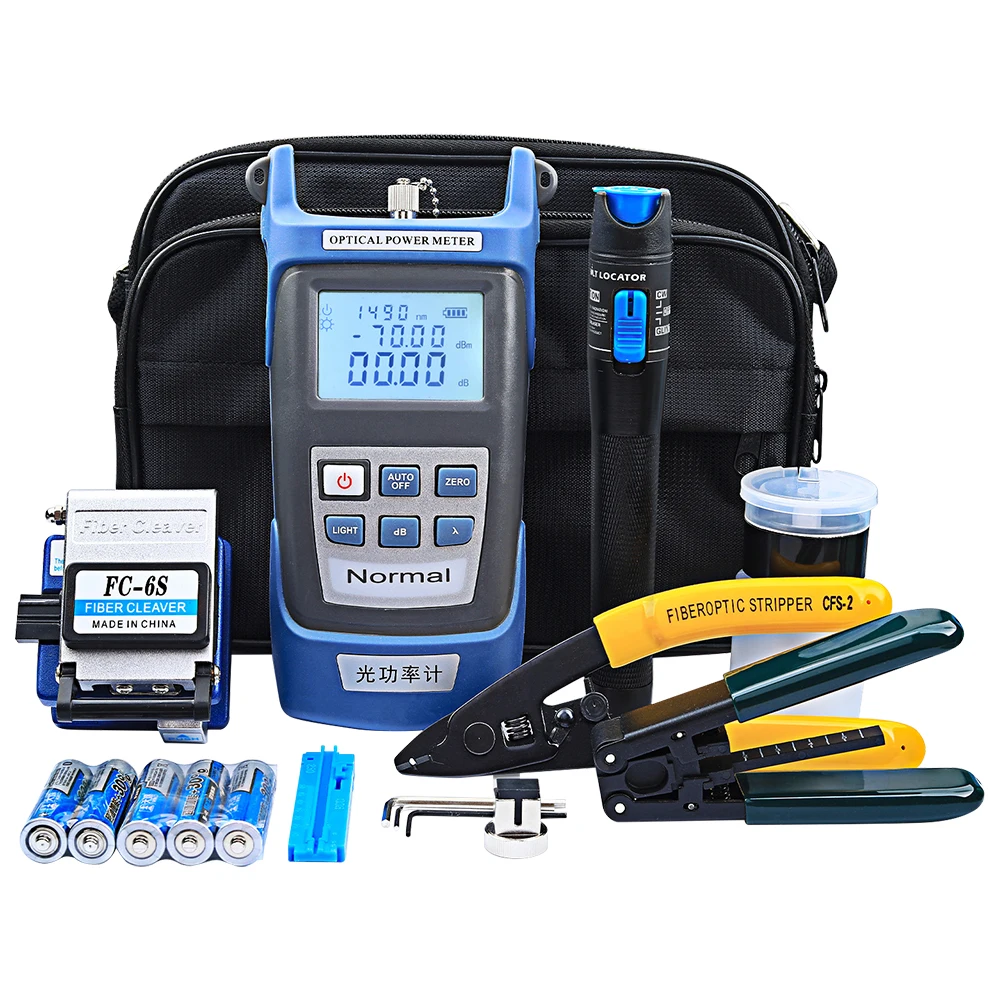 Fiber Optic Cold Connection Tools FTTH Tools Kit with Optical Power Meter 5mW Visual Fault Locator Fiber Cleaver