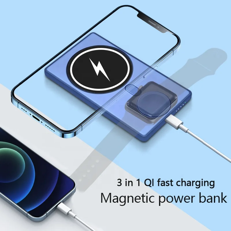 New Arrival creative eletronic gadgets Portable 3 in 1 magnetic wireless charging Power Bank 5000mAh for outdoor activities