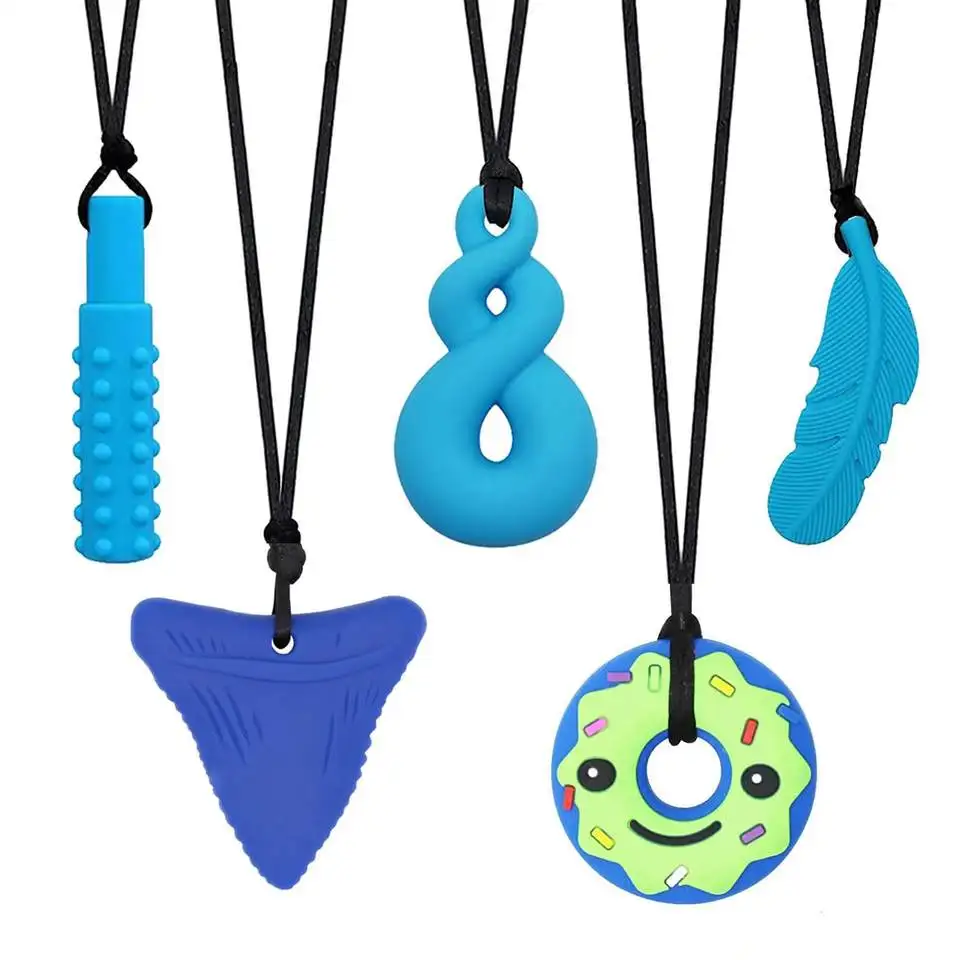 5 Pack Silicone Chew Teether Toys Oral Motor Aids Chew Pendant for Boys and Girls Silicone Chew Necklace