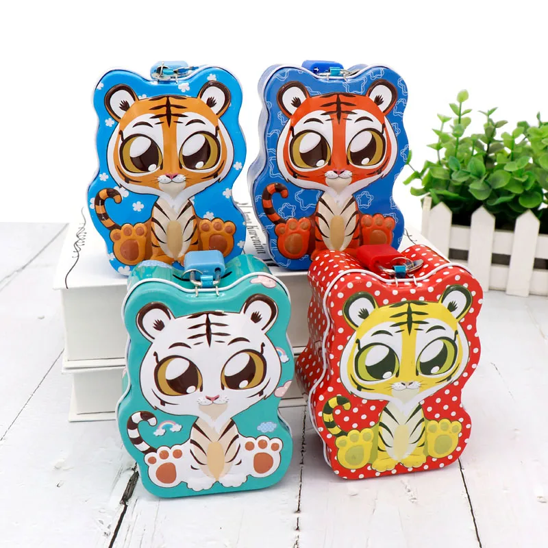 TOPSTHINK Wholesale Large Cartoon Cute Tiger Kids Safe Custom Money Box Piggy Bank For Boys With Key