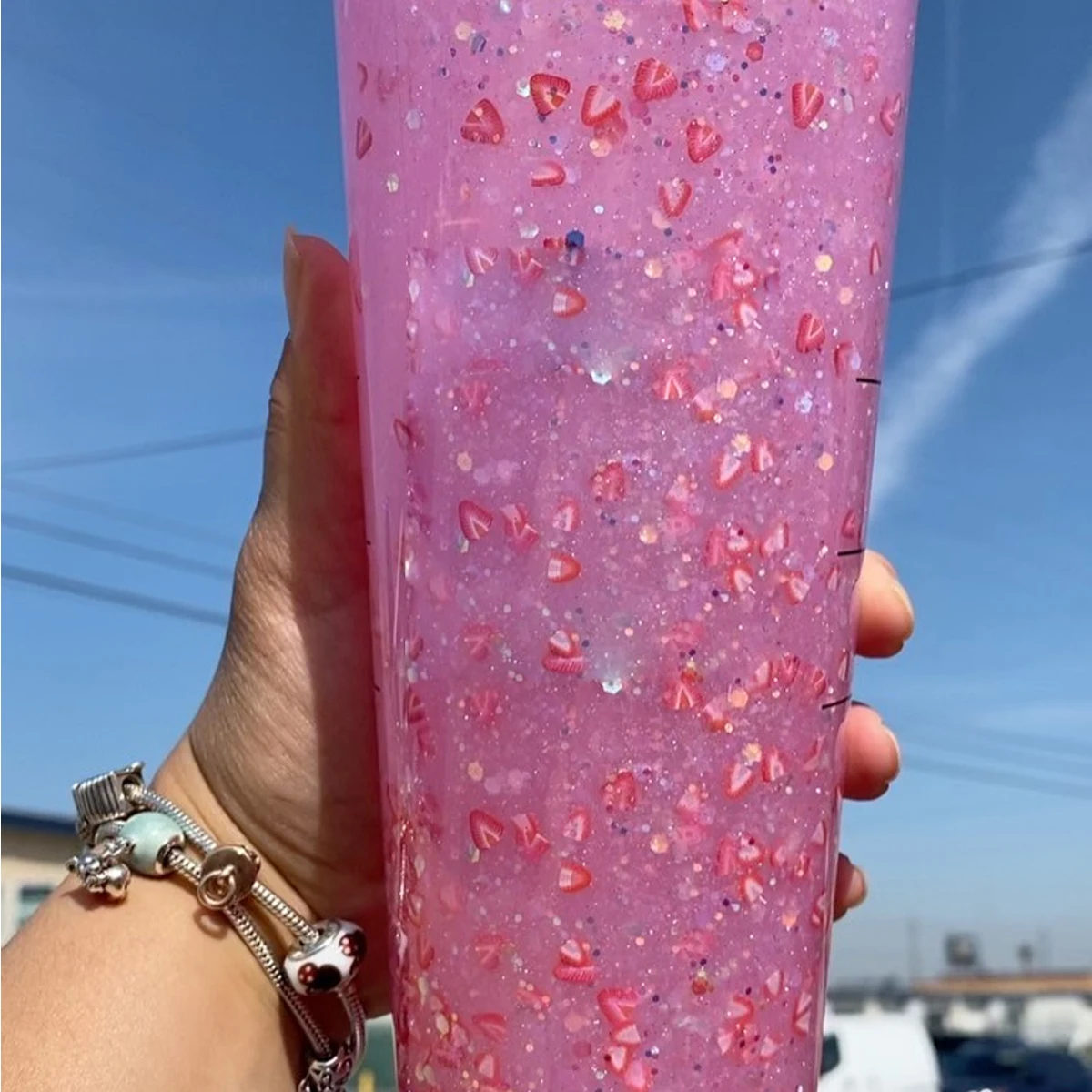 Factory Price 16oz 24oz Insulated clear tumbler Bomb Powder gold holographic rainbow Sequin Glitter Double Walled Acrylic cups