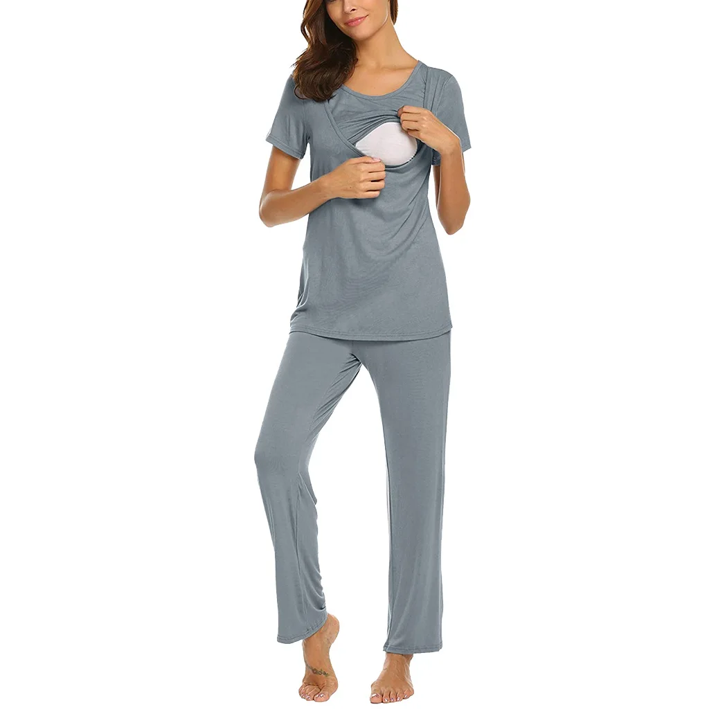 2021 New Arrivals Custom Drop Shipping Cotton Breastfeeding Maternity Two Piece Set For Photography Women