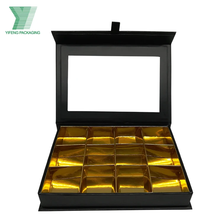 Luxury black gold Handmade 12 cavities Festival Luxury magnetic Packaging Sweet bonbon Gift Box For truffles Chocolate Dry Fruit