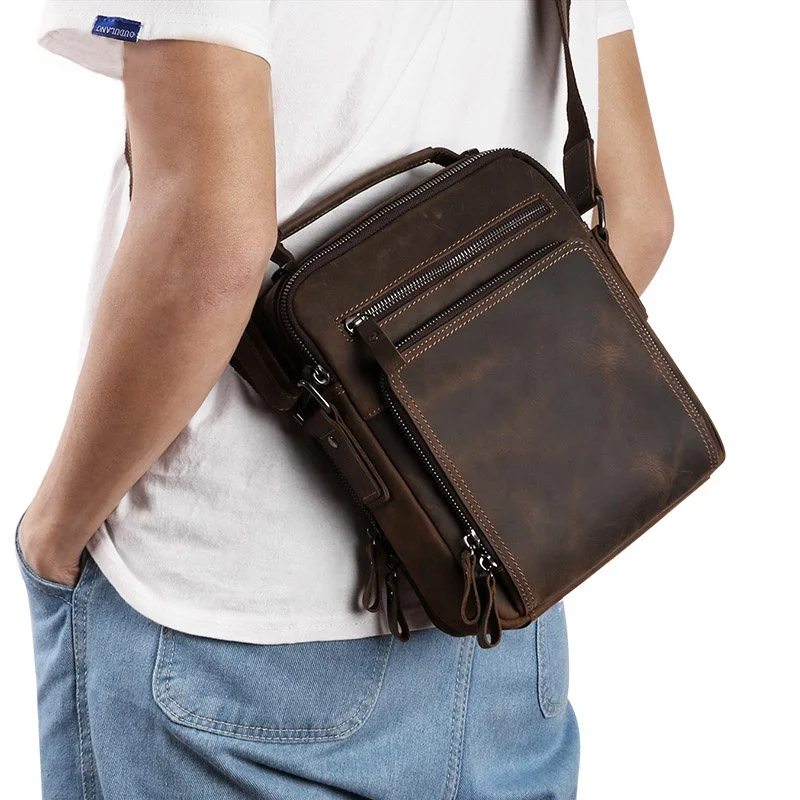 New Arrival Dark Brown Crossbody Phone Bag Crazy Horse Leather Shoulder Bag For Men