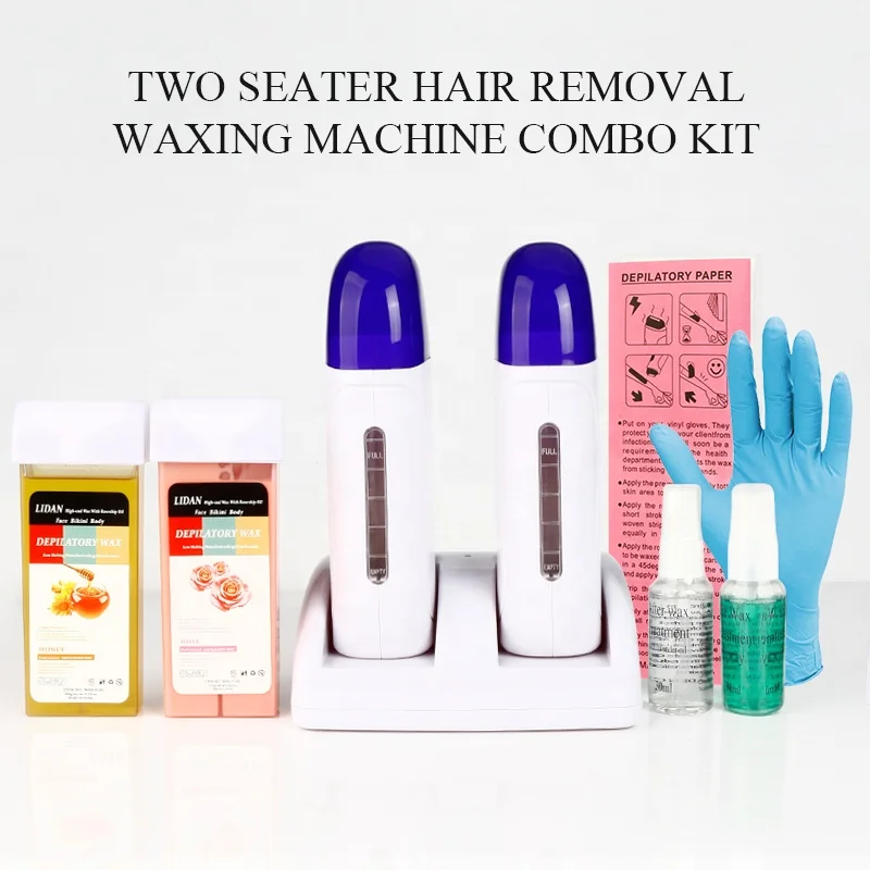 7pcs/set 1pc Double Seat Wax Machine +2pc Wax Block+20sheets Hair Removal Paper+30ml*2 Treatment Oil+1Pair Gloves