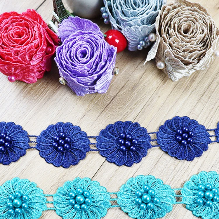 New 3D beaded lace curtain sofa accessories lace accessories water-soluble lace