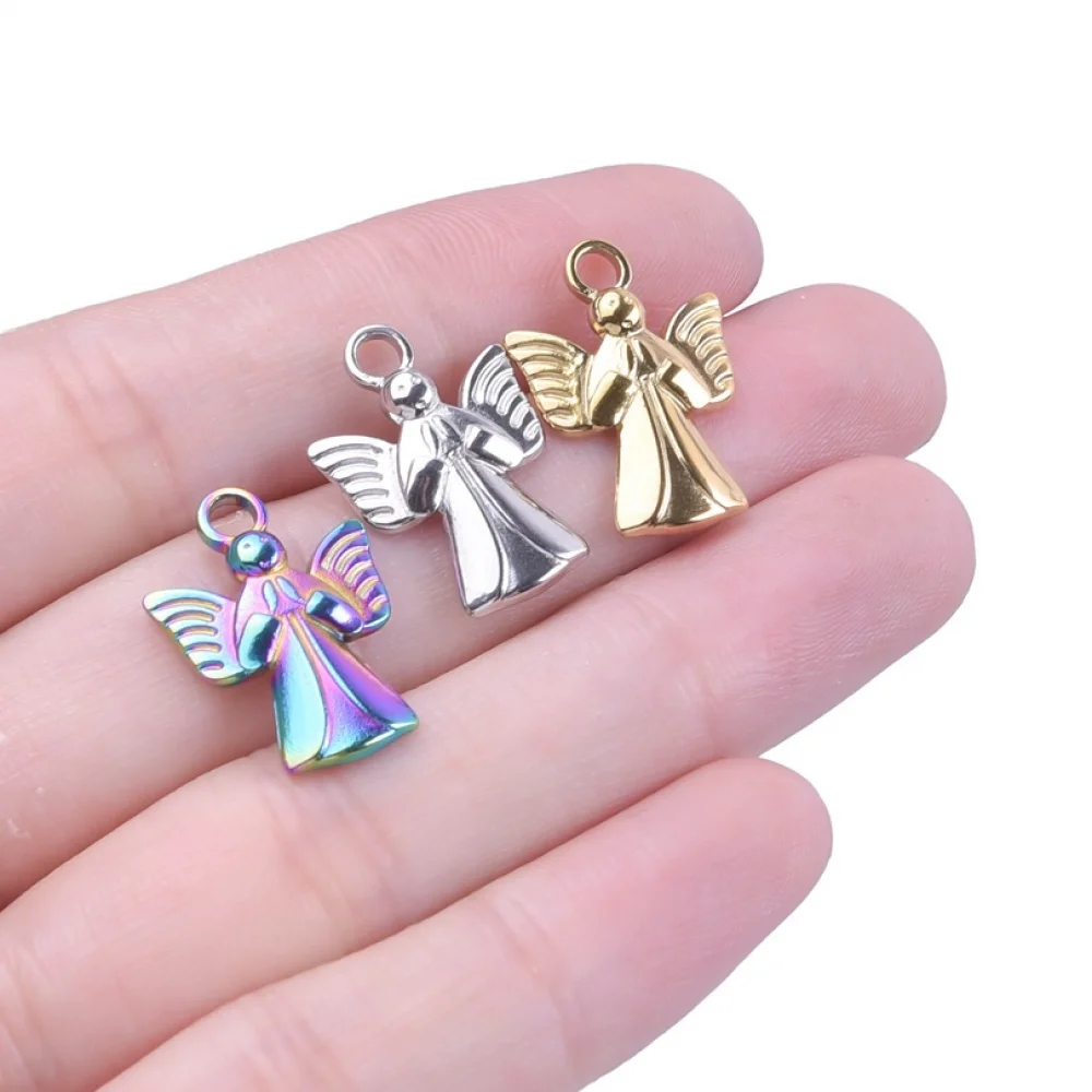 Fashion DIY Charms Jewelry Making Religious Colorful Pvd Gold Plated Stainless Steel Baby Angel Wing Pendant For Necklace