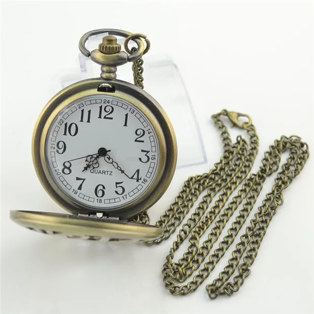 Custom Vintage Pocket Watch Necklace Bronze Color Visible Dial Hollow Out Old Quartz Pocket Watch