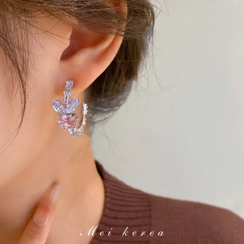 fashion quality zircon pink rabbit earring making hoops