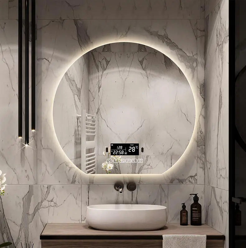 Bathroom Irregular Semicircle Wall Led Half Round Smart Mirror Dimming Defog Led Backlit Mirror With Light
