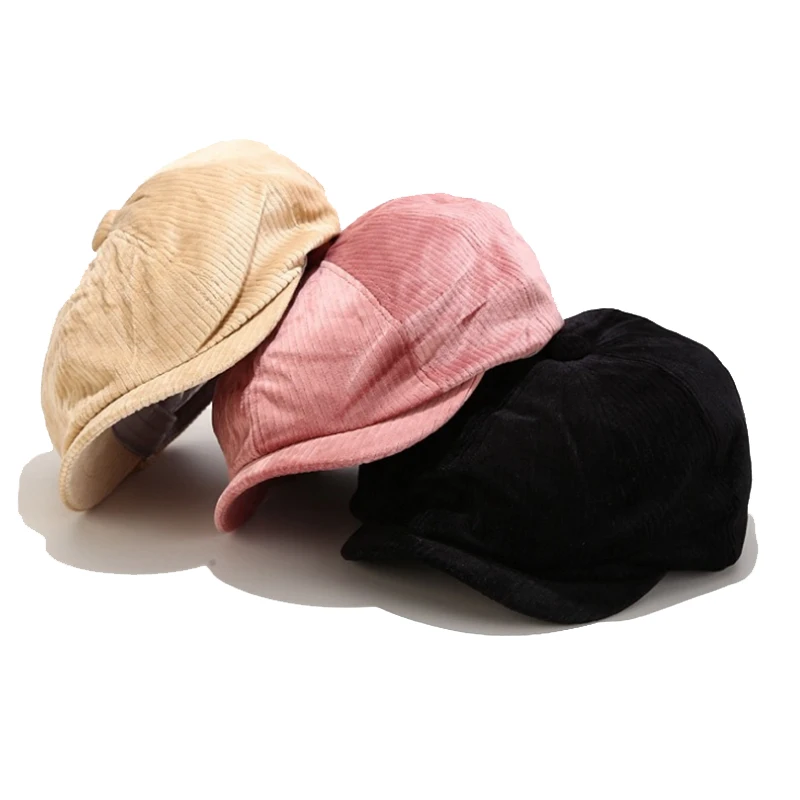 
Factory autumn latest design colorful cute newsboy cap corduroy fashion bennie wholesale beret hat 