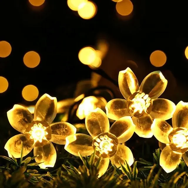Solar Flower String Lights Solar Fairy Lights 23 Feet 50 LED Cherry Blossoms String Lights for Outdoor Home Lawn Patio Decor