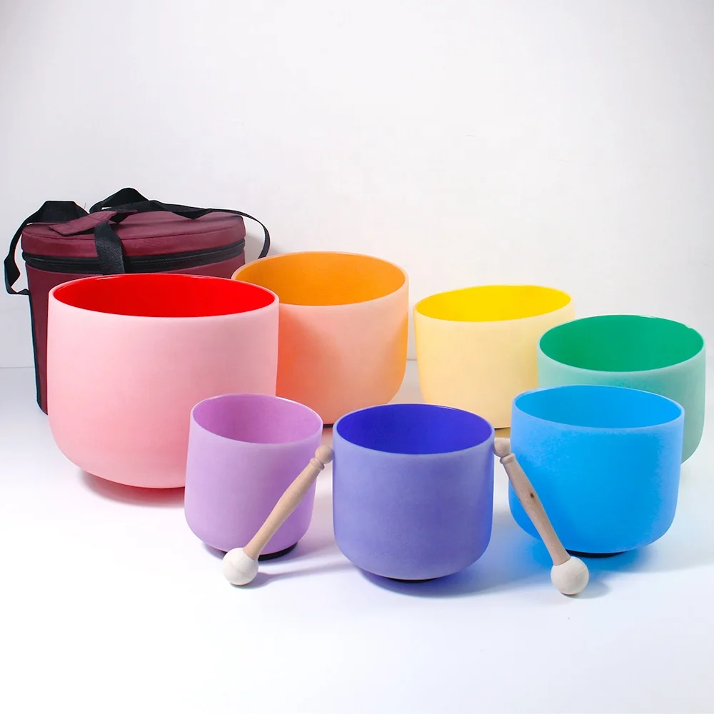 Wholesale Frosted Colored Crystal Singing Bowl 99.99% Pure Quartz Crystal Kundalini Reiki Chakra Quartz Crystal Sing Bowl