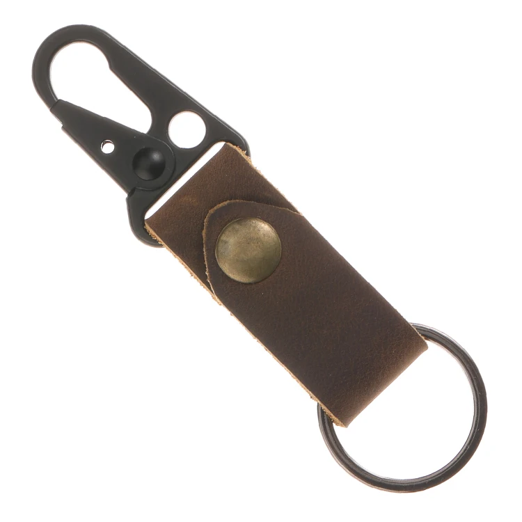 Promotional Custom Real Genuine Leather Tactical EDC Clip Keyring Fob Key Ring with Trigger Clip Hook