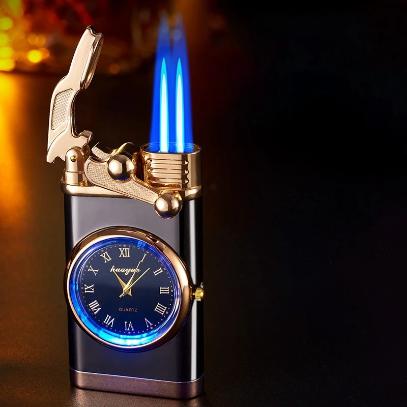 Stylish Metal Watch Lighter, Rechargeable Butane Lighter and Timepiece Combo, Durable and Unique