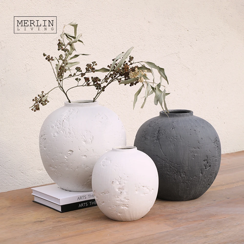 Merlin Living Artstone Cave Stone Nordic Ceramic Flower Vase White Flower Vase For Home Wedding Vase Chaozhou Ceramic Factory