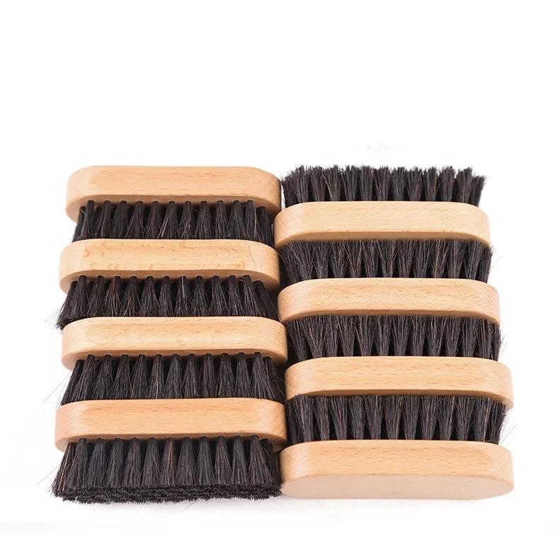 Custom LOGO 10 CM Horse Hair PP Mixed Shoe Brush Shoe Cleaner 100% Natural Wooden Horsehair Shoes Brush Wood Brushes