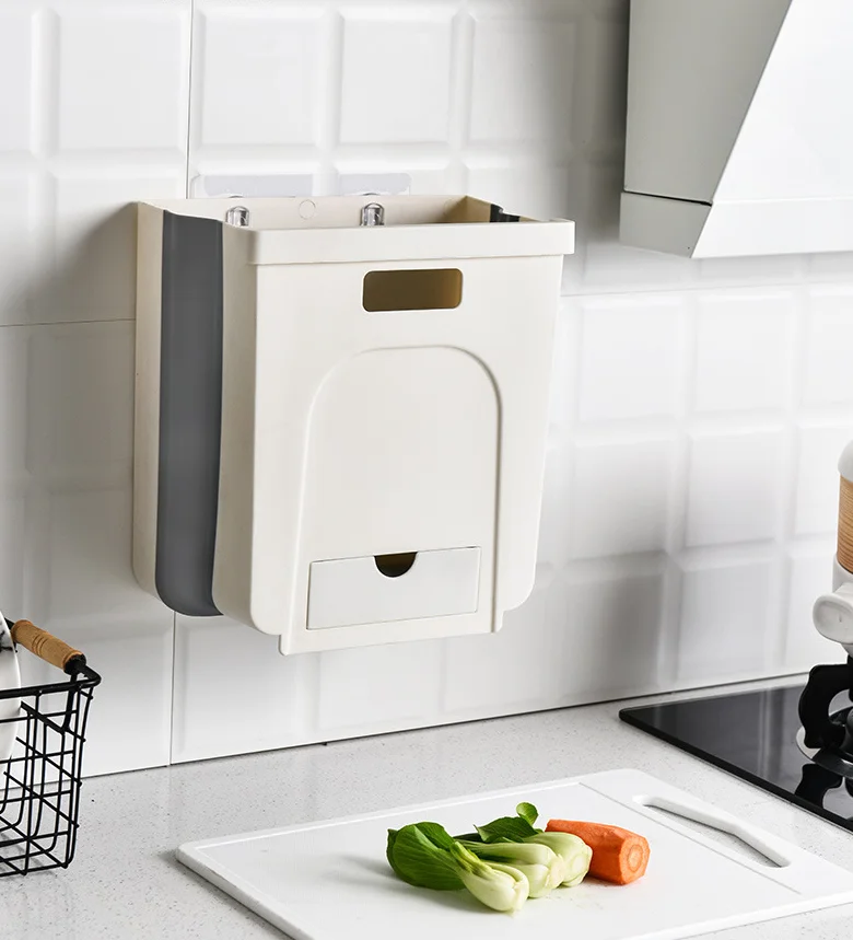 Household Kitchen Waste Cabinets Hang Folding Trash Can For Storage