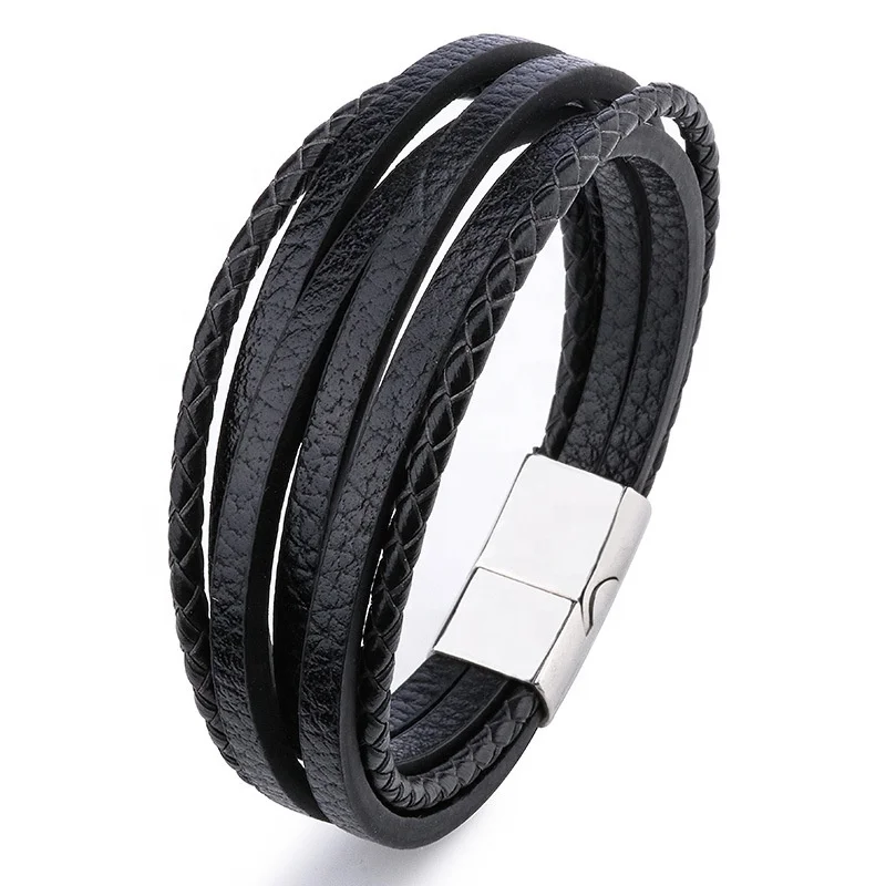
Vintage Europe and the United States Men Bracelet Multilayer PU Magnetic Buckle Bracelets Jewelry 