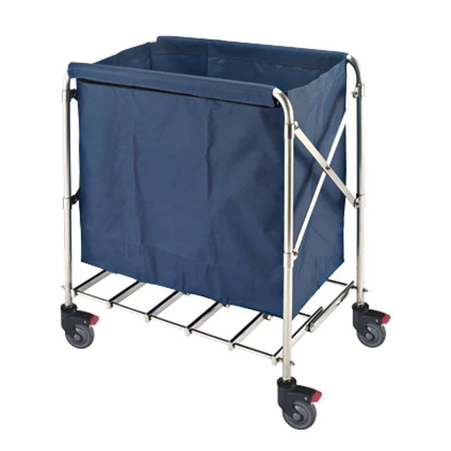 Foldable Blue Linen Cart Trolley for Hotel & Restaurant Clean Hotel Laundry Carts with Housekeeping Bag Cleaning Service Supply