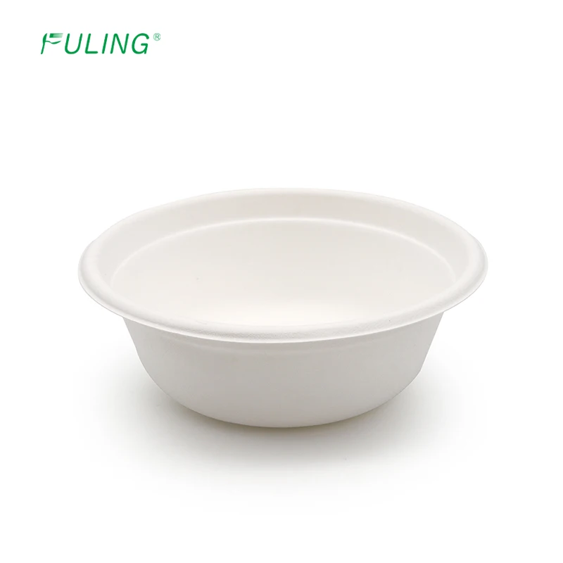 FULING 350ml 500ml big rim compostable disposable bowl eco sugarcane biodegradable soup bowls with lids paper bowls disposable
