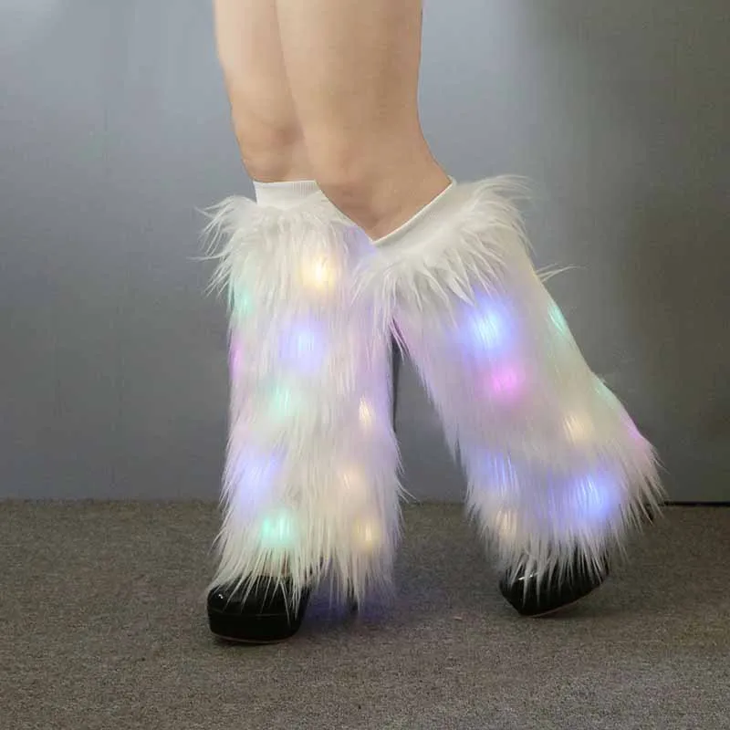 Wholesale high knee fuzzy boot sleeves legging fur winter adult women winter faux fur leg warmers