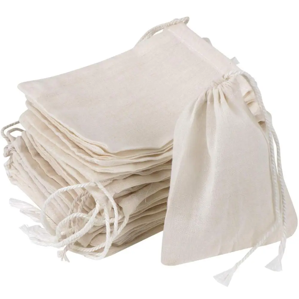 
Cotton Muslin Bag Reusable Produce Coffee Bean Drawstring Bag Food Storage Free Sample 