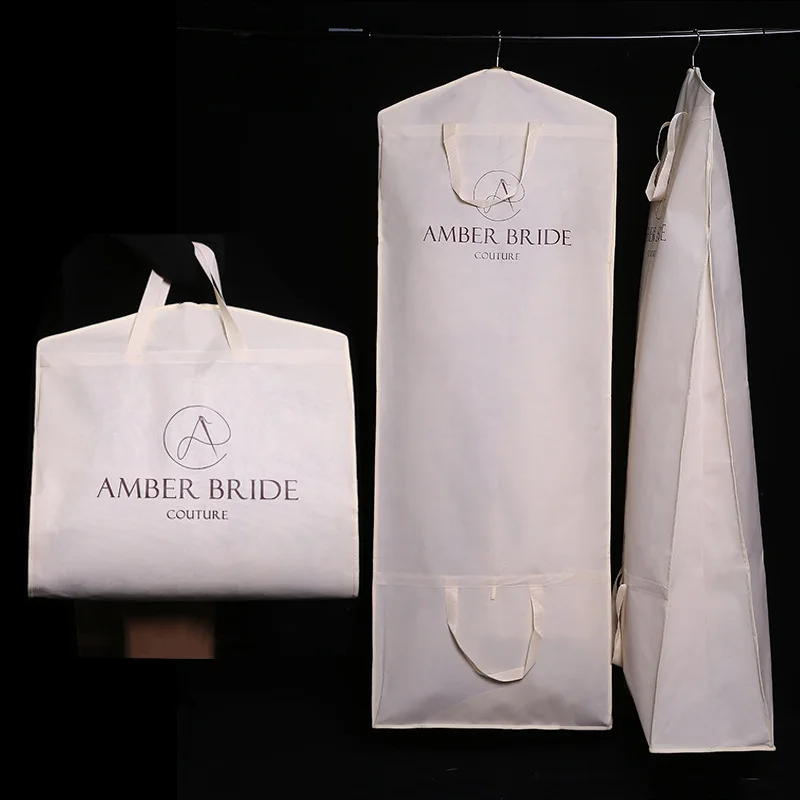 Logo Brand Luxury Dress Cloth Dust Cover Suit Storage Button Zipper Garment Bags With Handles