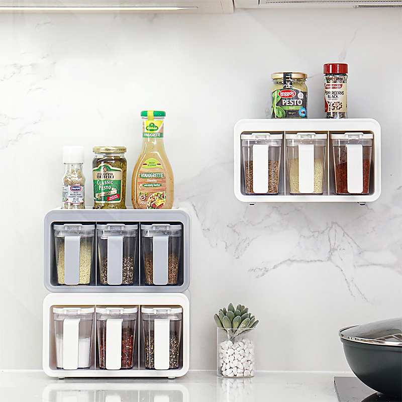 3 in 1 Kitchen Tabletop Kitchen Tools Gadgets Herb & Spice Tools Storage Holders & Racks Seasoning Boxes Organizer Container